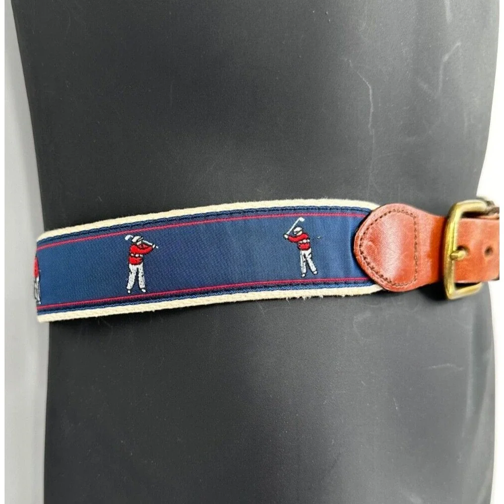 Leather Man Limited Men's Handmade Blue Canvas Golfer Leather Belt Size 38